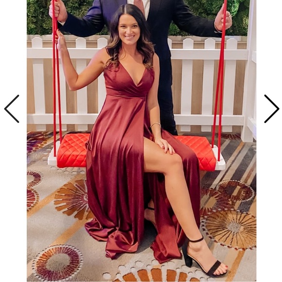 Lulu’s Ode To Love Faux Wrap Sleeveless Satin Maxi Dress Full Skirt Burgundy M - Picture 10 of 12